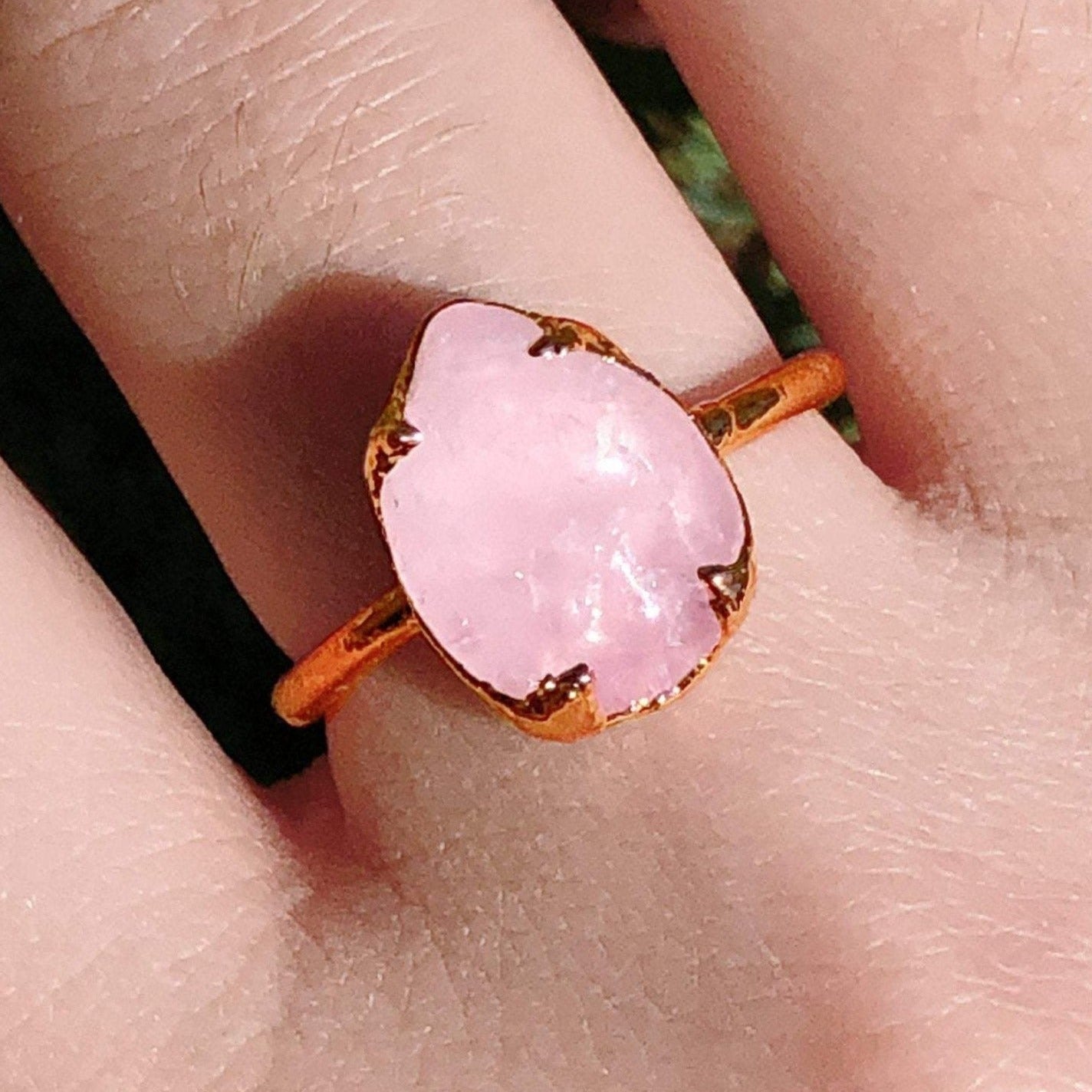JadedDesignNYC Raw Rose Quartz Engagement Ring, Raw Gemstone Ring, Dainty Pink Stone Ring, Raw Stone Ring For Woman