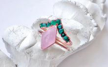 Load image into Gallery viewer, JadedDesignNYC Raw Rose Quartz Engagement Ring, Raw malachite Ring, raw gemstone ring, Crystal Engagement Ring, Raw Gemstone Ring
