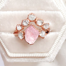Load image into Gallery viewer, JadedDesignNYC Raw Rose Quartz Ring, Raw Diamond Ring Set, Raw Crystal Ring For Woman
