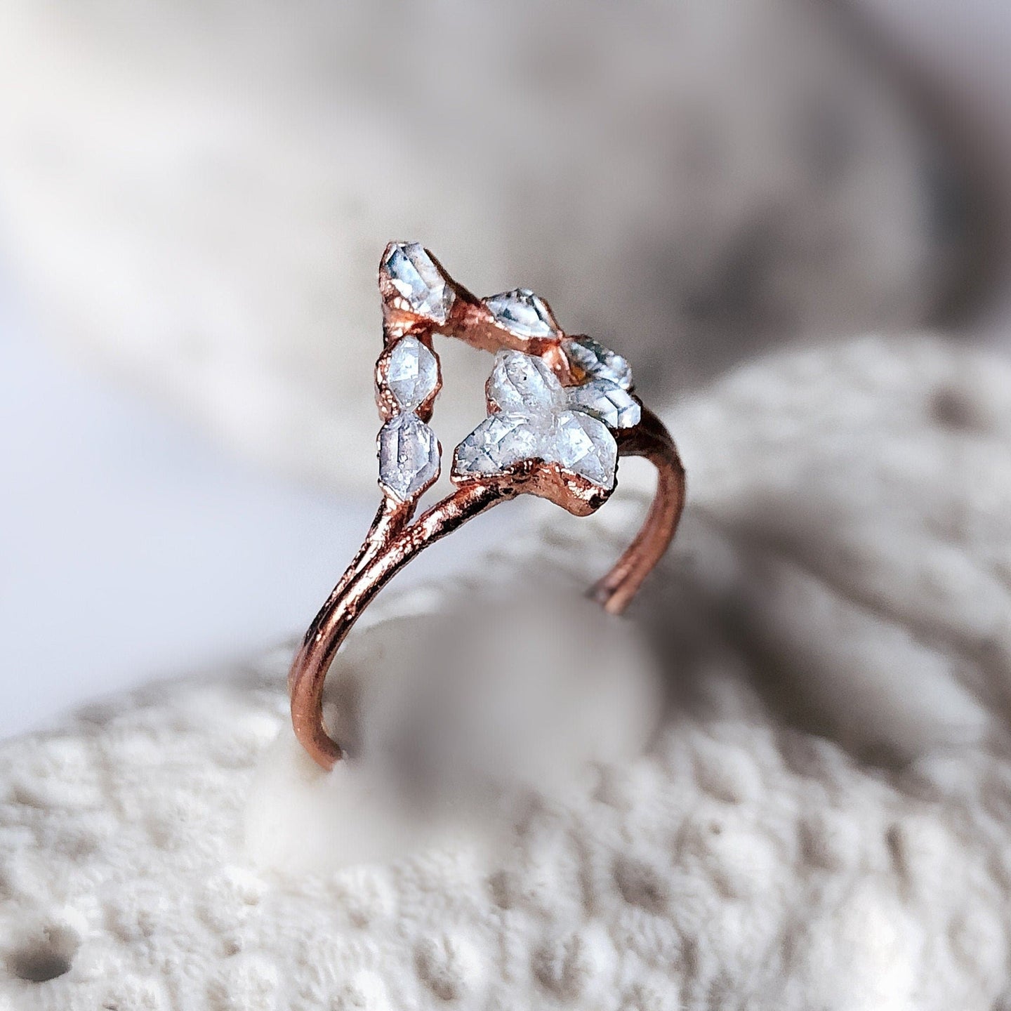 JadedDesignNYC Raw Stone Wedding Ring Set For Woman, Raw Herkimer Diamonds Ring