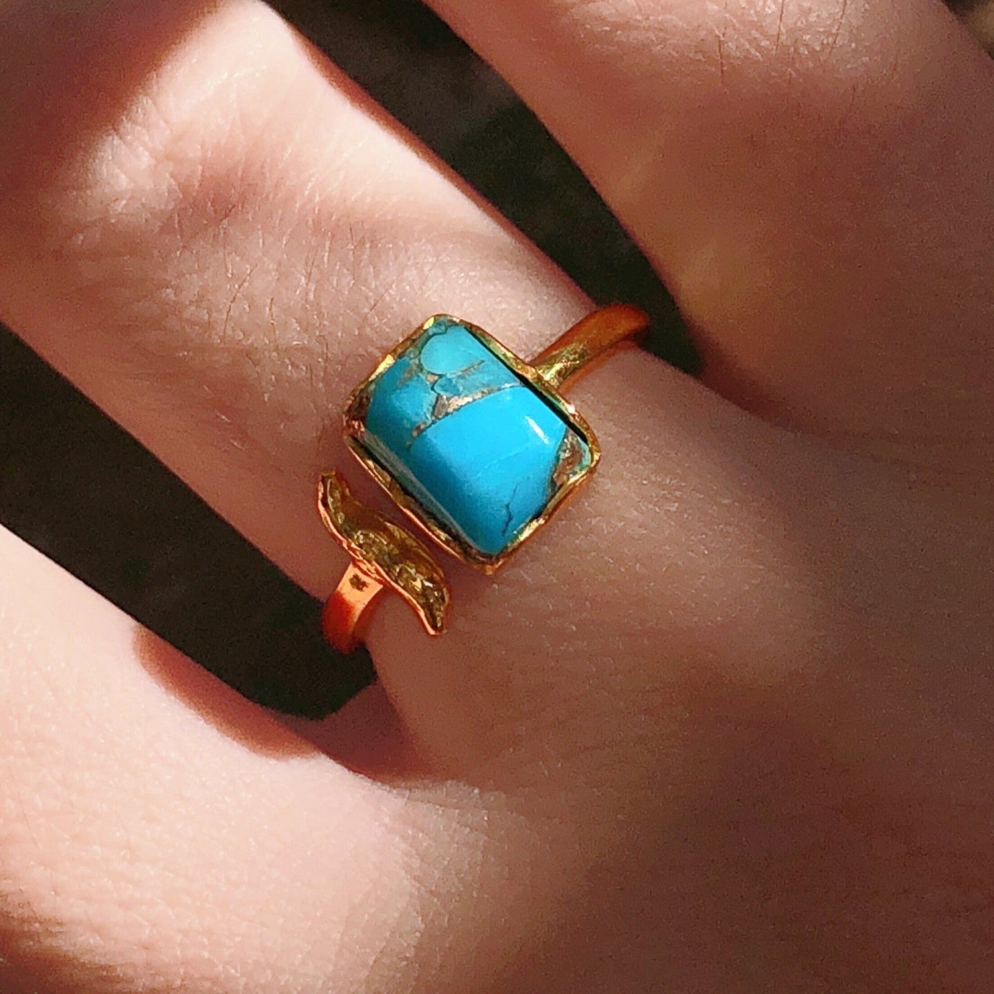JadedDesignNYC Raw Turquoise Engagement Ring for Women, Gold Plated Turquoise Ring