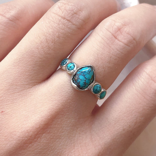 JadedDesignNYC Raw Turquoise Engagement Ring, Turquoise Sterling Silver Ring for Women, Turquoise Ring