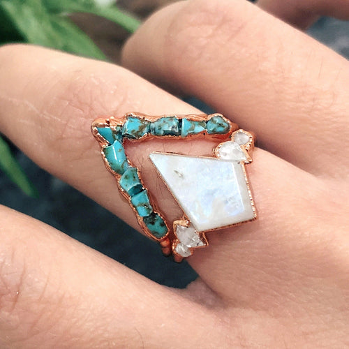 JadedDesignNYC Raw Turquoise-Moonstone Ring Set