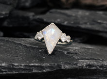 Load image into Gallery viewer, JadedDesignNYC Raw Turquoise-Rainbow Moonstone Ring, Raw Gemstone Engagement Ring S
