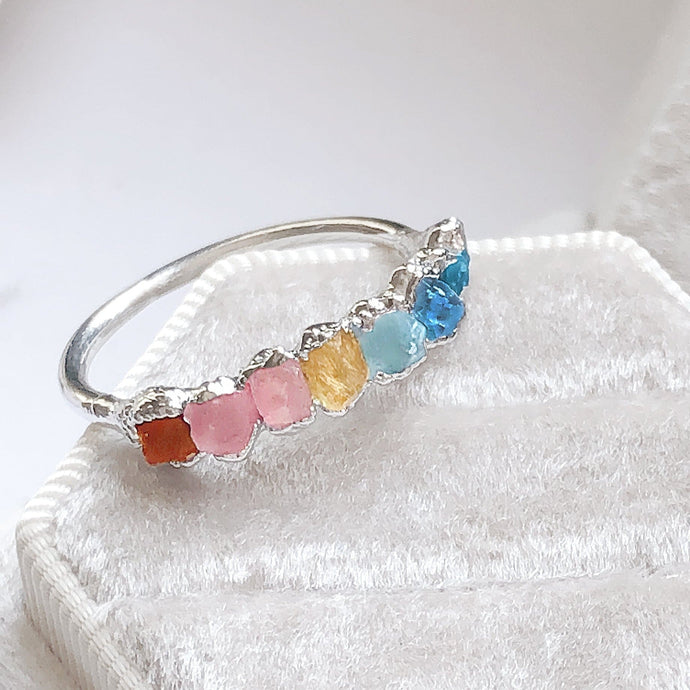 JadedDesignNYC Silver Rainbow Stones Ombre Engagement Ring
