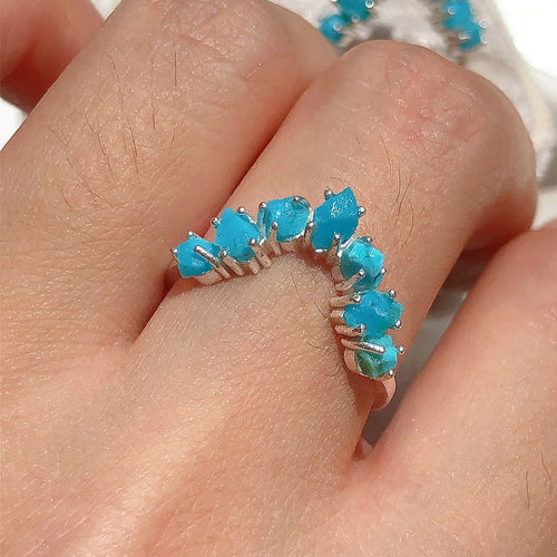 JadedDesignNYC Silver Raw Turquoise Ring, Curved Turquoise Wedding Ring Band, Boho Turquoise Ring, Turquoise Engagement Ring, Turquoise Stackable Ring