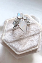 Load image into Gallery viewer, JadedDesignNYC Silver Ring, Rainbow Moonstone Engagement Rings, Raw Gemstone Rings
