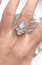Load image into Gallery viewer, JadedDesignNYC Silver Ring, Rainbow Moonstone Engagement Rings, Raw Gemstone Rings
